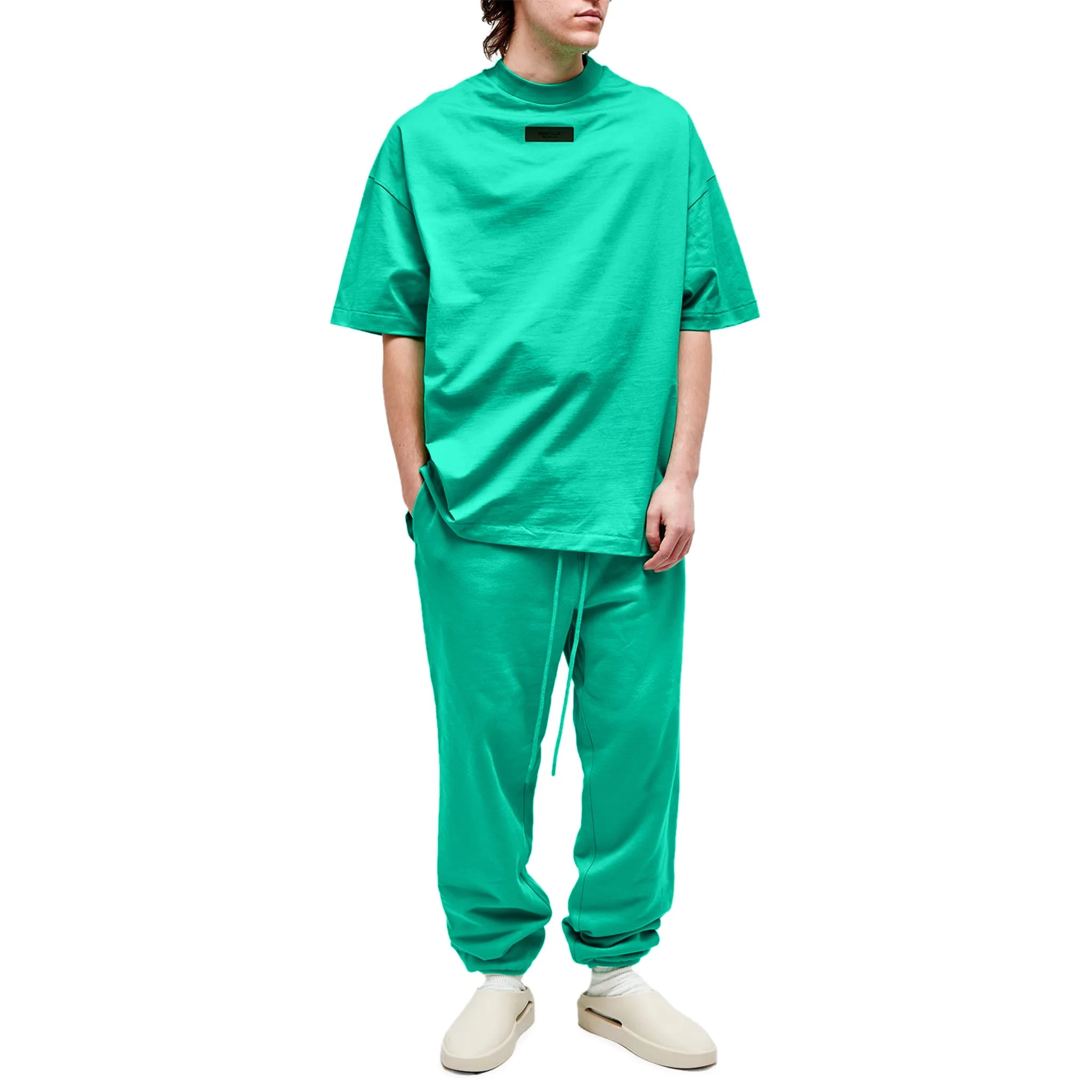 Model view of Fear of God Essentials SS Mint Leaf T Shirt (FW23) 125SP244192F